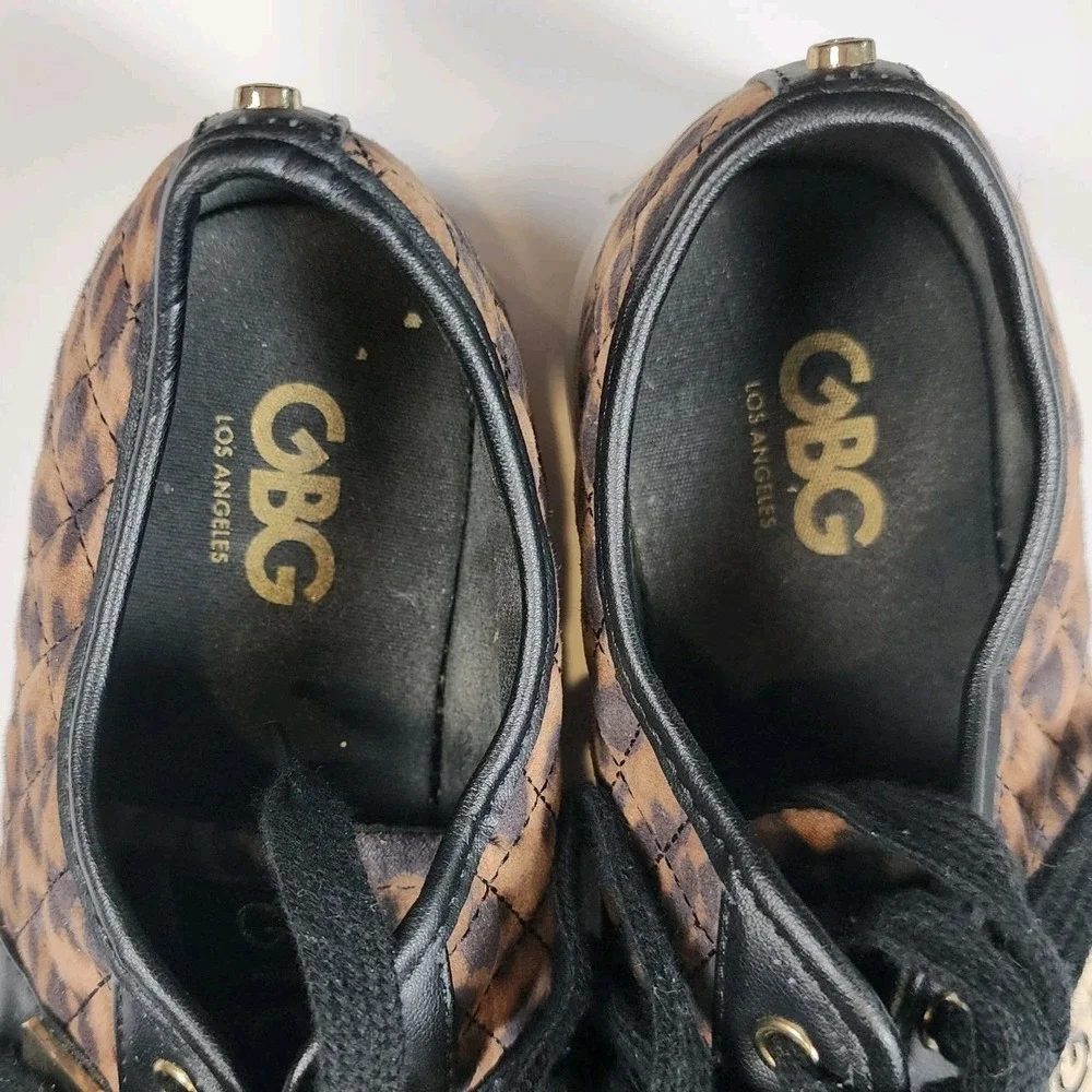 G by Guess GBG Backer Quilted Leopard Print Sneakers‎ Shoes 10M Brown Black Lace